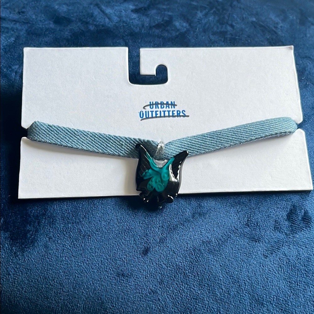 Urban Outfitters Teal and Black Butterfly Choker